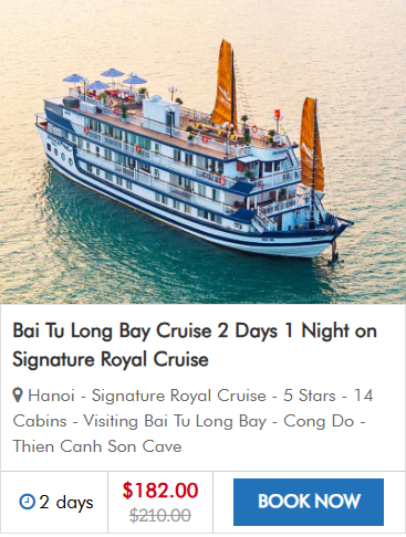 Bai Tu Long Bay Cruise 2 Days 1 Night on Signature Royal Cruise